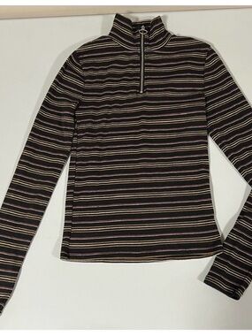 Aero Black Striped Quarter-Zip Long Sleeve Shirt Top Blouse Tee Size XS 🖤✨ #aero